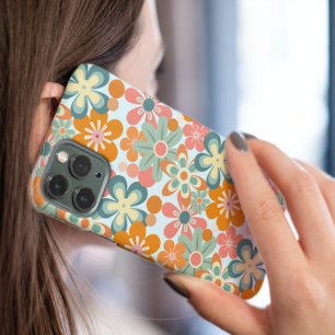 Orange Green Pink Monogram Retro Flower Pattern iPhone 15 Case