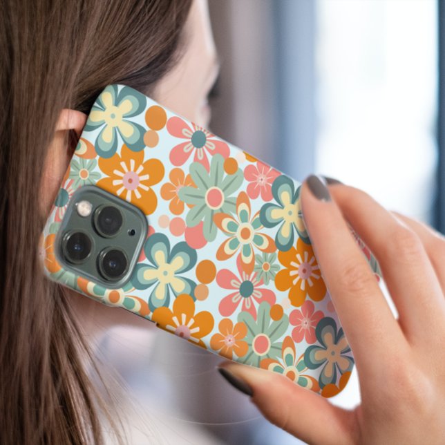 Orange Green Pink Monogram Retro Flower Pattern Iphone Case (Creator Uploaded)
