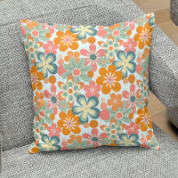 Orange Green Pink Retro Flower Pattern