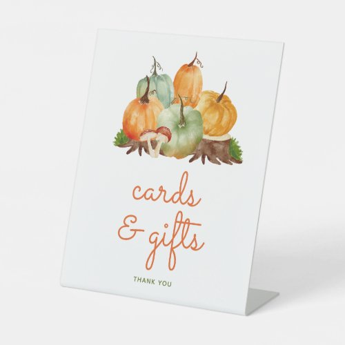 Orange Green Pumpkin Baby Shower Gifts and Cards Pedestal Sign