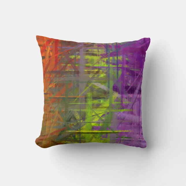 Orange Green Purple Abstract Art Painting Throw Pillow (Front)