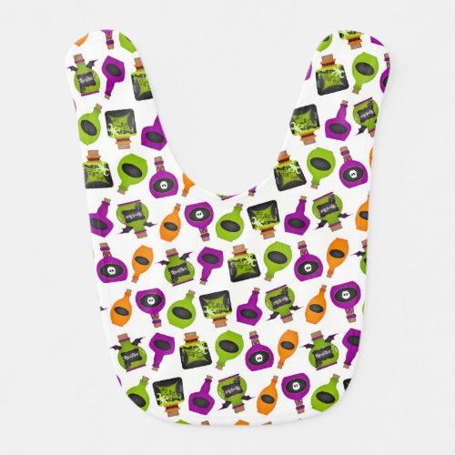 ORANGE GREEN PURPLE HALLOWEEN POTION BOTTLES BABY BIB