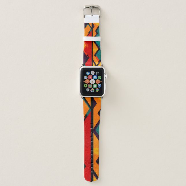 Orange green red African print Apple Watch Band (Front)