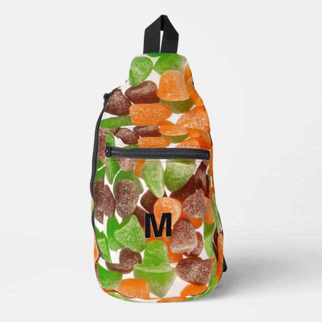 Orange green red gum candy sprinkle sugar Monogram Sling Bag (Front)