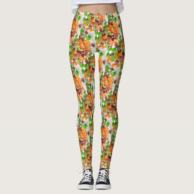 Orange green red gum candy sprinkled sugar pattern leggings (Front)