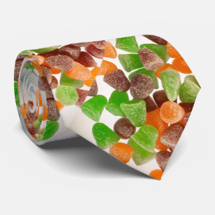 Orange green red gum candy sprinkled sugar pattern neck tie