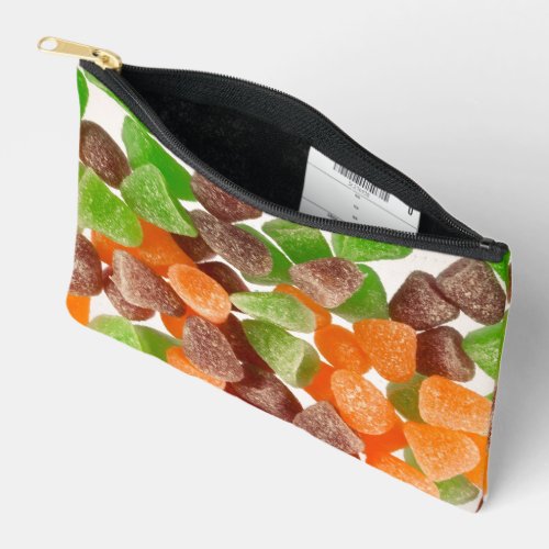 Orange green red gum candy sprinkled with sugar accessory pouch