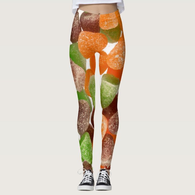 Orange green red gum candy sprinkled with sugar leggings (Front)