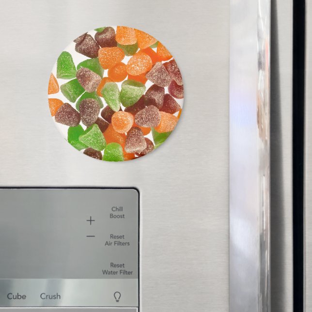 Orange green red gum candy sprinkled with sugar magnet (In Situ (Fridge))