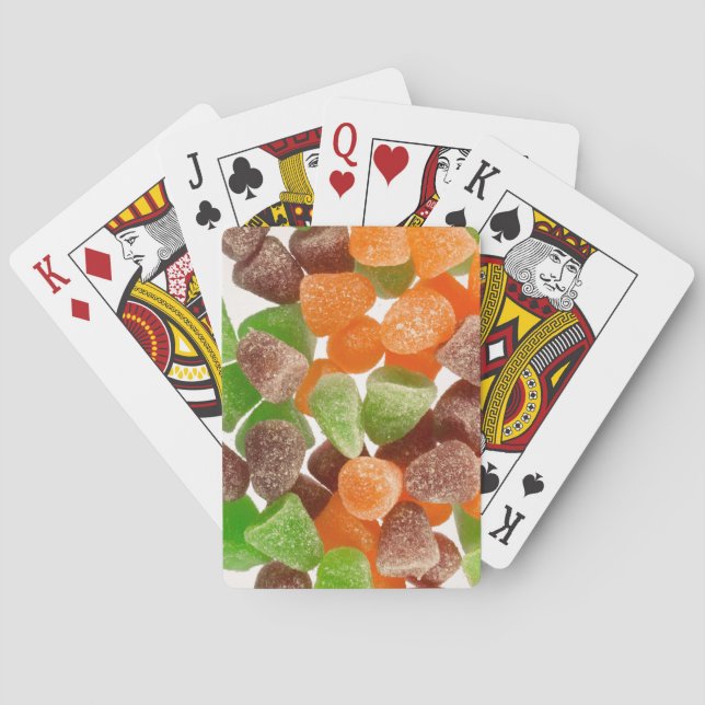 Orange green red gum candy sprinkled with sugar poker cards (Back)