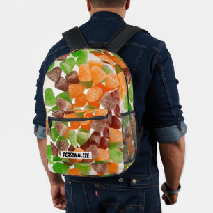 Orange green red gum candy sugar Custom text Printed Backpack