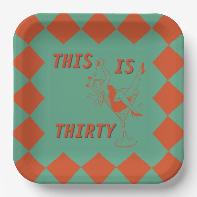 Orange & Green Retro Chic 30th Birthday Party Paper Plates (Front)