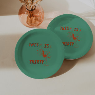 Orange & Green Retro Chic 30th Birthday Party Paper Plates