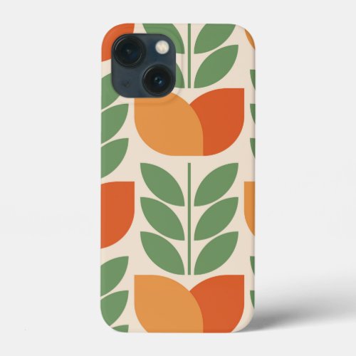 Orangegreenretroflower patternvintageScandina iPhone 13 Mini Case