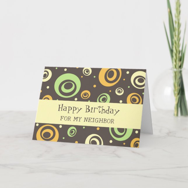 Orange Green Retro Neighbor Birthday Card (Front)