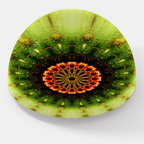 OrangeGreen  Round Mandala Paperweight