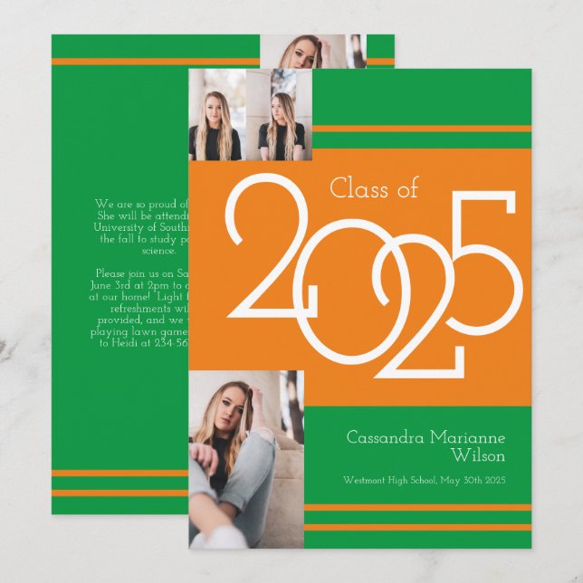 Orange Green School Color Graduation Announcement (Front/Back)