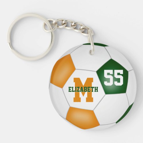 orange green school colors soccer bag tag keychain