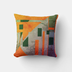 Orange Green Shades Patterned Southwest Art Look Throw Pillow