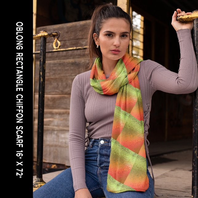Orange & Green Shiny Look Abstract Pattern Long Scarf (Orange & Green Shiny Look Abstract Pattern Long Scarf)