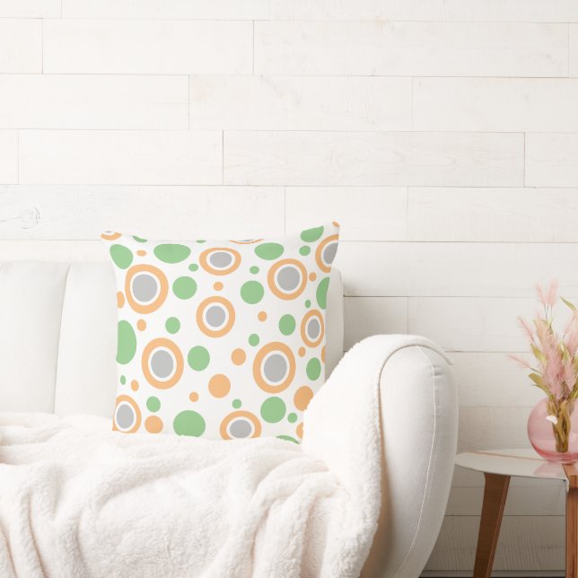 Orange Green Silver Polka Dots Throw Pillow (Couch)