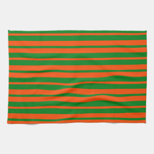 Orange Green Stylish Stripes Pattern Design  Kitchen Towel