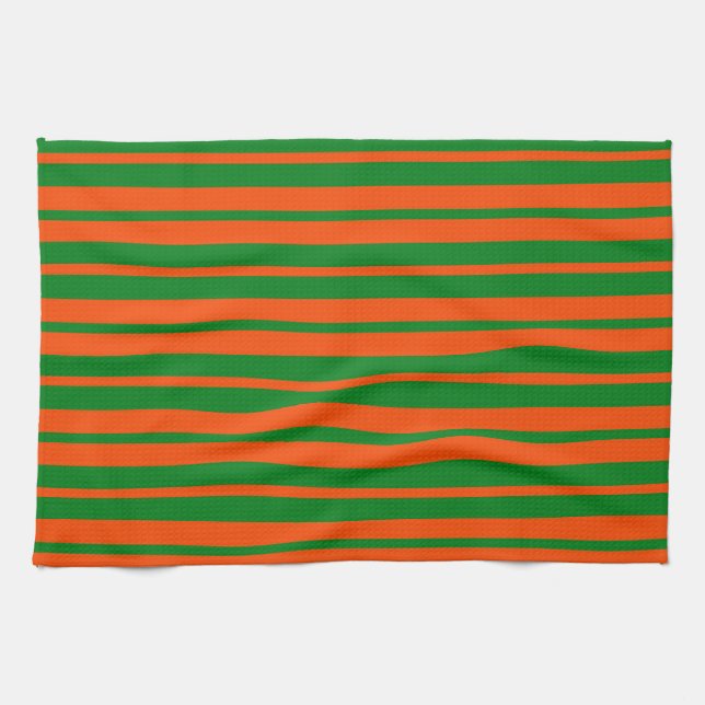Orange Green Stylish Stripes Pattern Design  Kitchen Towel (Horizontal)
