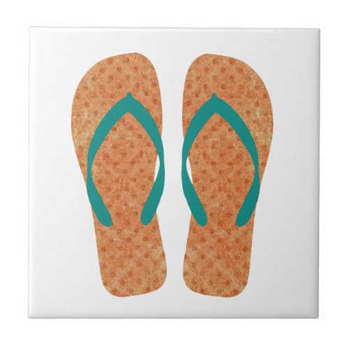 Orange Green Summer Beach Flip Flops Ceramic Tile