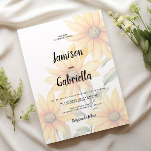 Orange green sunflower summer floral Wedding Invitation