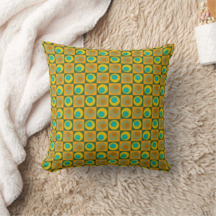 Orange Green Teal Square Dot Geometric Pattern Thr Throw Pillow