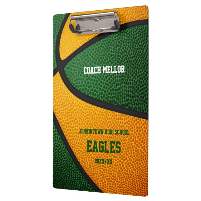 orange green team colors basketball coach name clipboard (Left)