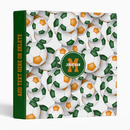 orange green team colors boys girls soccer balls 3 ring binder