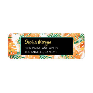 Orange & Green Tropical Leaves, Name & Address Label
