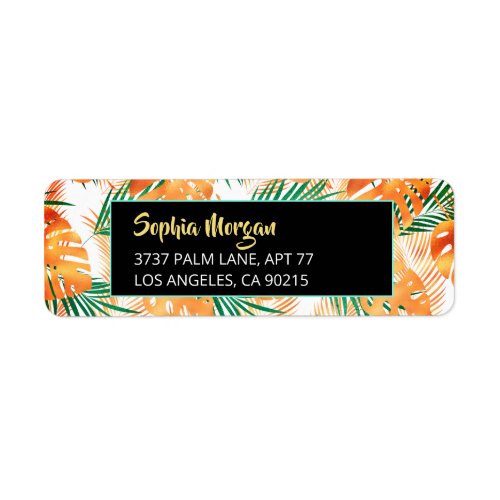 Orange  Green Tropical Leaves Name  Address Label