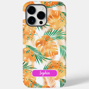 Orange & Green Tropical Leaves, Script Name Case-Mate iPhone 14 Pro Max Case