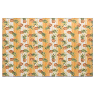 Orange Green Tropical Pineapple Fruit Pattern Fabric
