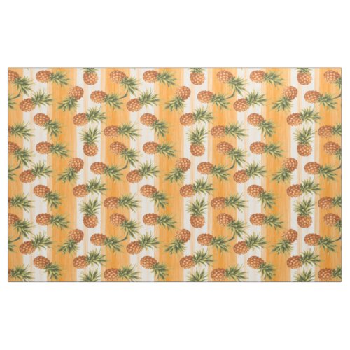 Orange Green Tropical Pineapple Fruit Pattern Fabric