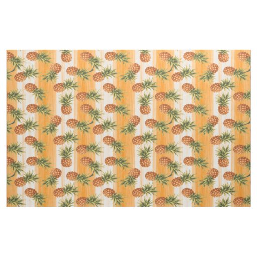 Orange Green Tropical Pineapple Fruit Pattern Fabric
