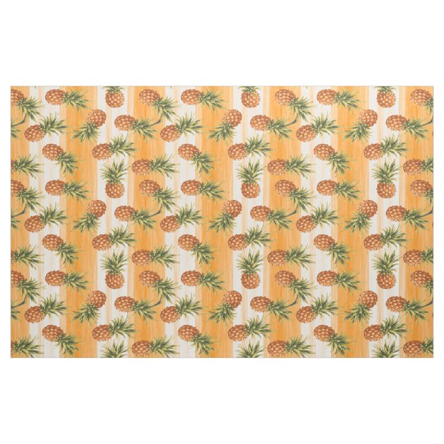 Orange Green Tropical Pineapple Fruit Pattern Fabric (Fat Quarter)