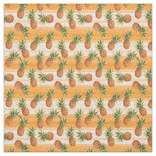 Orange Green Tropical Pineapple Fruit Pattern Fabric