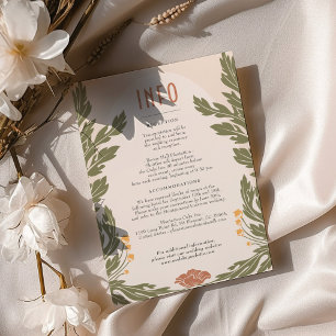 Orange Green Vintage Floral Wedding Info Card