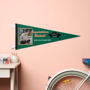 Orange Green White Black Congratulations Grad Pennant Flag