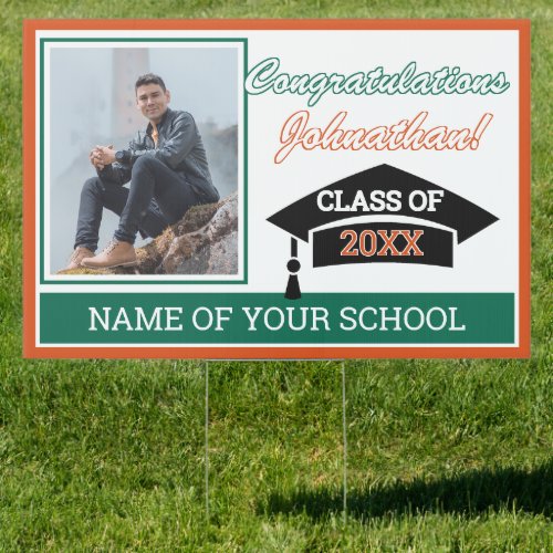 Orange Green White Black Congratulations Grad Sign