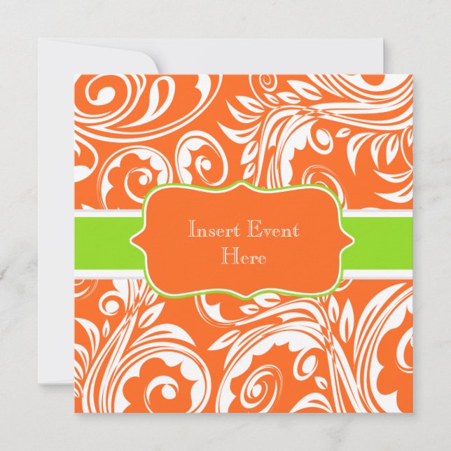 Orange green white engagement wedding invitation (Front)
