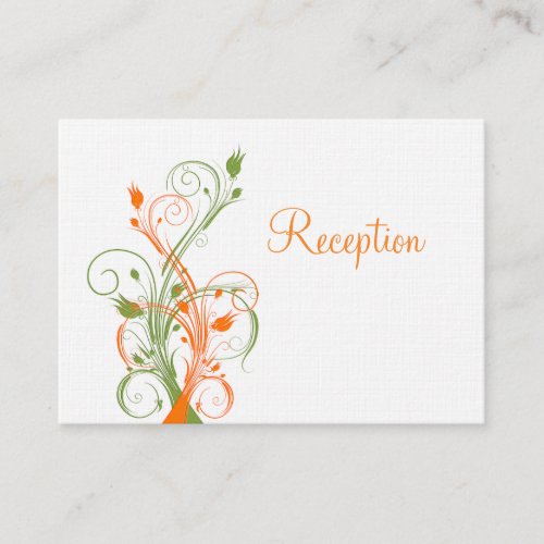Orange Green White Floral Reception Enclosure Card Business Cards