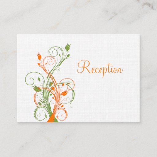 Customizable Orange Green White Floral Reception Enclosure Card Business Cards