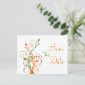 Orange Green White Floral Save the Date Post Card (Standing Front)