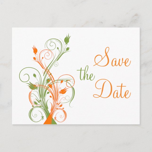 Orange Green White Floral Save the Date Post Card (Front)