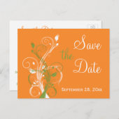 Orange Green White Floral Save the Date Post Card (Front/Back)