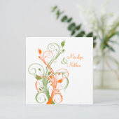 Orange Green White Floral Sq. Wedding Invitation (Standing Front)